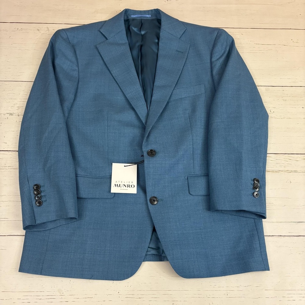 Atelier Munro Blazer Sport Coat Mens L Blue Wool Drapers Fabric Italy Two Button